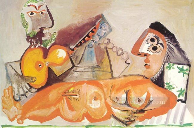 Nude couch and Man playing guitar 1970 cubism Pablo Picasso Oil Paintings